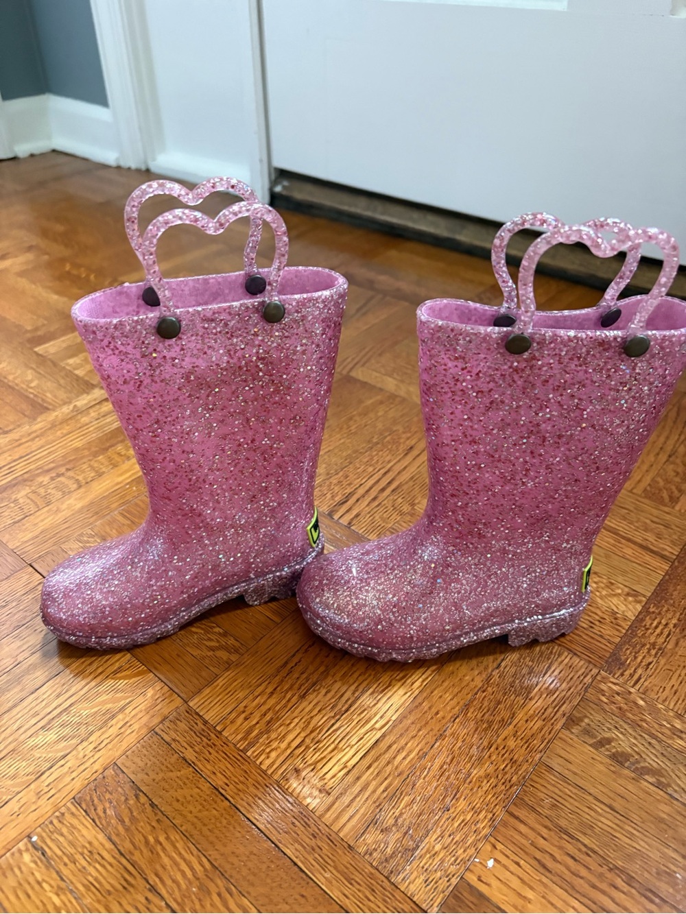 Western Chief Pink Glitter Kids Rain Boots with Heart Handles